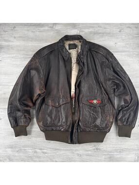 VTG Avirex Type 2A Flight Jacket Mens Large Brown Distressed Leather Bomber 80s